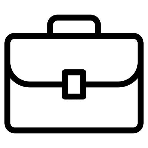 Outlined briefcase icon with handle and latch.