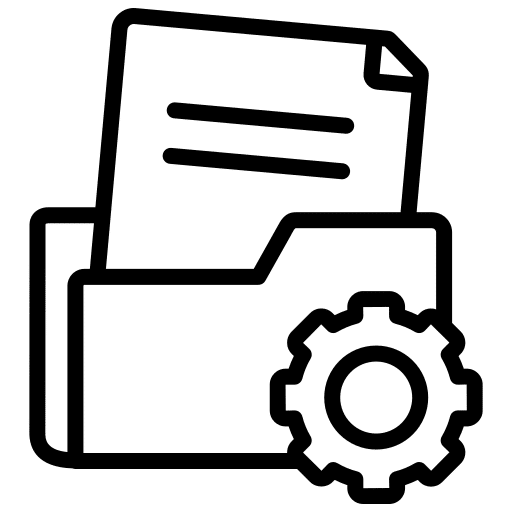 Icon of a folder with a document and a gear.