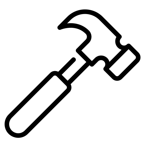 Hammer icon with a claw and handle outline.